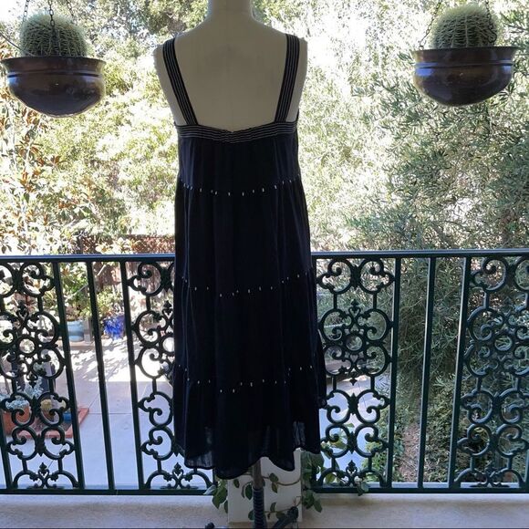 Made In India Black W/White Embroidered Embellishments 100% Cotton Dress Sz-M/L - Picture 3 of 5